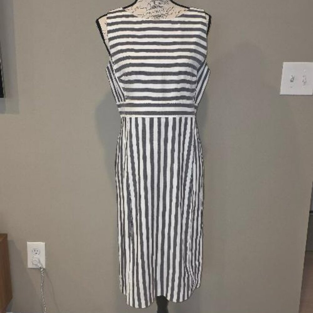 Ann Taylor Blue Ivory Striped Sheath Dress - Size 8